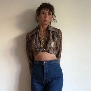 Vintage 70s Metallic Cropped Disco Wrap Shirt